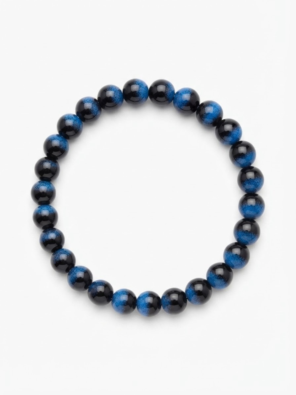 Men's Blue and Black Beaded Stretch Bracelet
